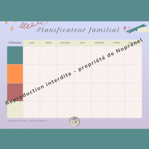 Planificateur Familiale recto organisation familiale