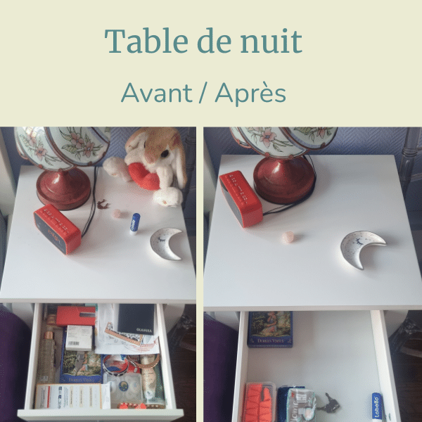 Désencombrement d'une table de nuit
