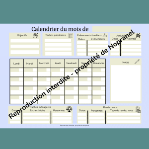 calendrier mensuel mois 1