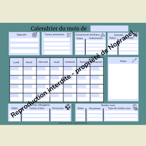 Calendrier Mensuel à Télécharger et Imprimer