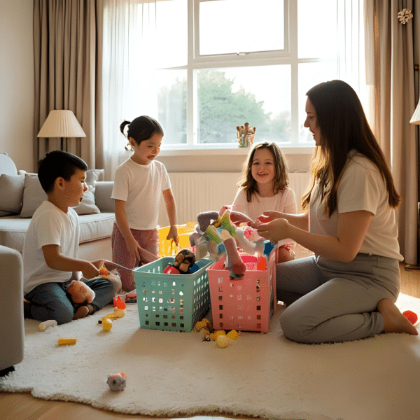 enfants avec maman qui trient