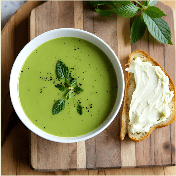 assiette de soupe froide courgette menthe
