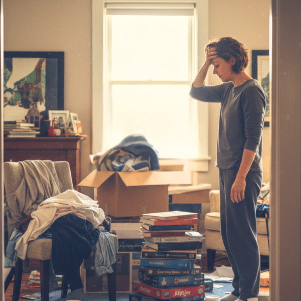 personne désemparé par le désordre chez elle. Besoin d'aide