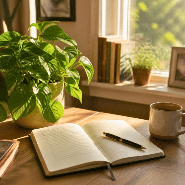 table avec un cahier ouvert et son stylo pour prendre rendez vous